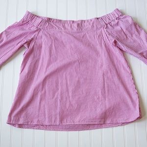 Cupio Off The Shoulder L Pink Pinstripe Blouse